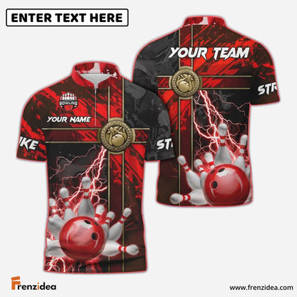Frenzidea Bowling And Pins Abstract Grunge Texture Cross Multicolor Personalized Name, Team Name 3D Shirt