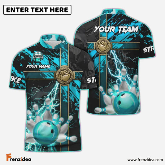 Frenzidea Bowling And Pins Abstract Grunge Texture Cross Multicolor Personalized Name, Team Name 3D Shirt