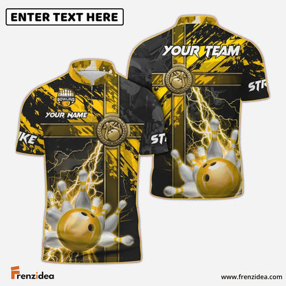 Frenzidea Bowling And Pins Abstract Grunge Texture Cross Multicolor Personalized Name, Team Name 3D Shirt