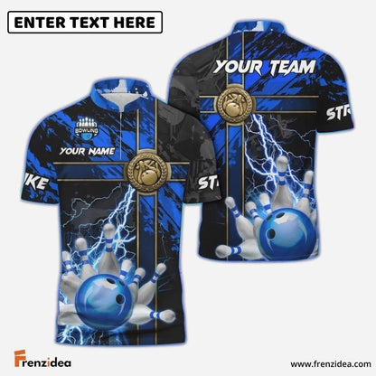 Frenzidea Bowling And Pins Abstract Grunge Texture Cross Multicolor Personalized Name, Team Name 3D Shirt