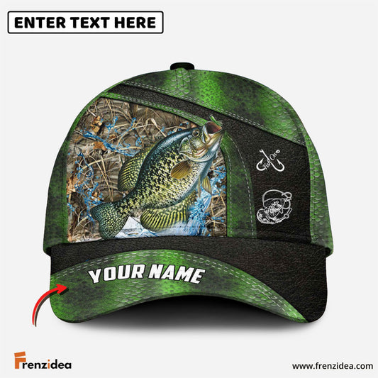 Frenzidea Personalized Crappie Fishing Skin Bling Leather Pattern Classic 3D Cap