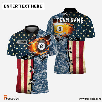 Frenzidea Billiards Ball 8 And 9 American Flag Camo Personalized Name, Team Name Unisex Shirt ( 4 Colors )