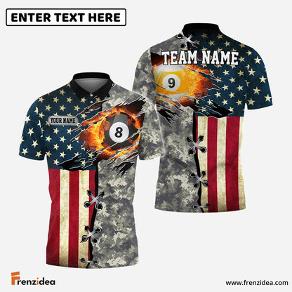 Frenzidea Billiards Ball 8 And 9 American Flag Camo Personalized Name, Team Name Unisex Shirt ( 4 Colors )