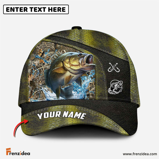 Frenzidea Personalized Bass Fishing Skin Bling Leather Pattern Classic 3D Cap