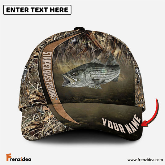 Frenzidea Personalized Striped Bass Fishing Grass Nature Classic Cap