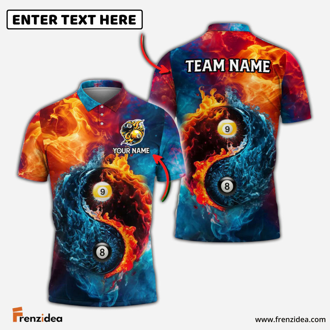 Frenzidea Billiards Ball 8 & 9 Yin-Yang Elements Personalized Name, Team Name Unisex Shirt (4 Colors)