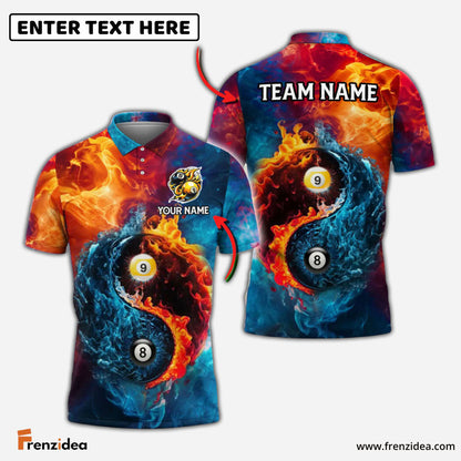 Frenzidea Billiards Ball 8 & 9 Yin-Yang Elements Personalized Name, Team Name Unisex Shirt (4 Colors)