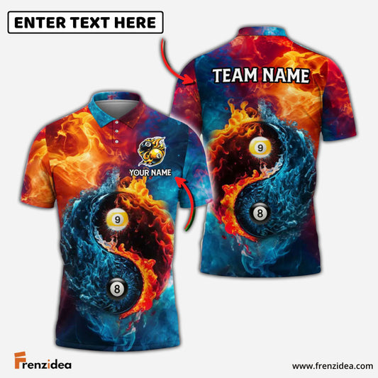 Frenzidea Billiards Ball 8 & 9 Yin-Yang Elements Personalized Name, Team Name Unisex Shirt (4 Colors)