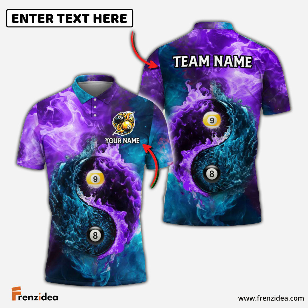 Frenzidea Billiards Ball 8 & 9 Yin-Yang Elements Personalized Name, Team Name Unisex Shirt (4 Colors)