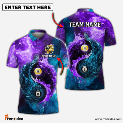 Frenzidea Billiards Ball 8 & 9 Yin-Yang Elements Personalized Name, Team Name Unisex Shirt (4 Colors)