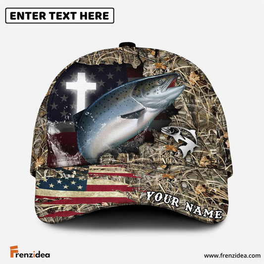 Frenzidea Personalized Salmon Cross Camo Fishing Classic Cap