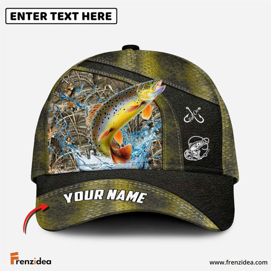 Frenzidea Personalized Trout Fishing Skin Bling Leather Pattern Classic 3D Cap