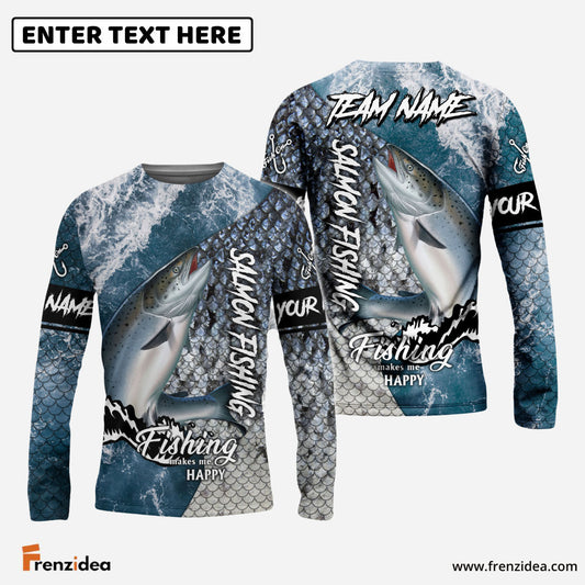 Frenzidea Salmon Fishing Skin Seawave Custom Name & Team Name 3D Shirts