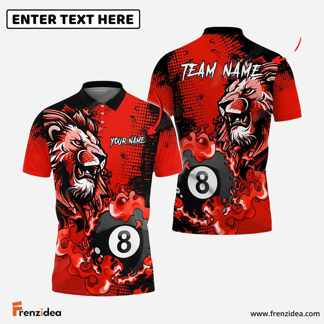 Frenzidea Billiards Ball 8 Fire Lion King Personalized Name, Team Name Unisex Shirt ( 6 Colors )