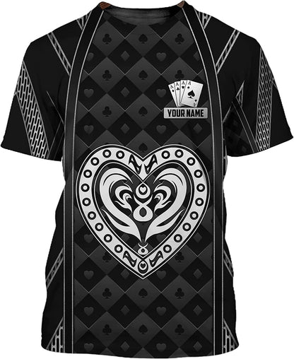 Frenzidea Casino Poker Hearts Card Personalized Name 3D T-Shirt