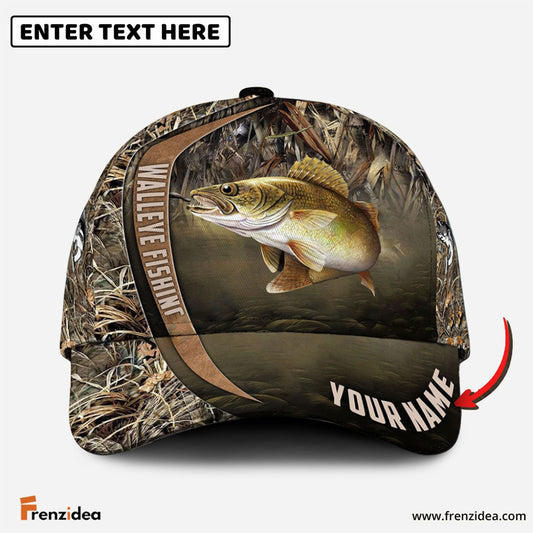 Frenzidea Personalized Walleye Fishing Grass Nature Classic Cap