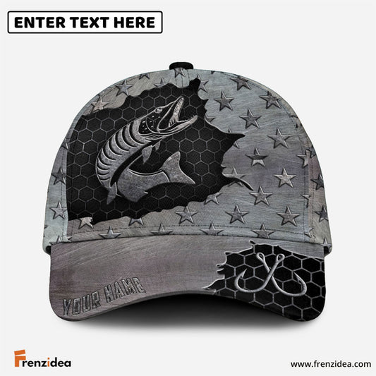 Frenzidea Personalized Musky Fishing Black Metal Pattern Classic Cap