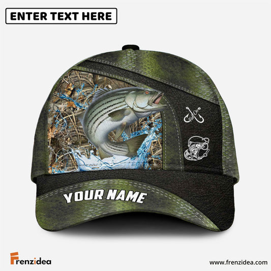 Frenzidea Personalized Striped Bass Fishing Skin Bling Leather Pattern Classic 3D Cap