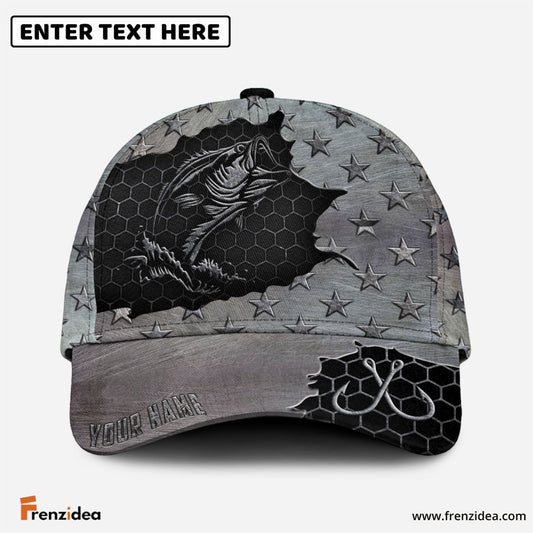 Frenzidea Personalized Bass Fishing Black Metal Pattern Classic Cap