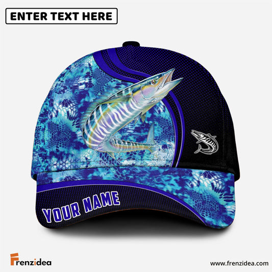 Frenzidea Blue Patchy Wahoo Fishing Personalized Cap
