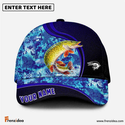 Frenzidea Blue Patchy Northern Pike Fishing Personalized Cap
