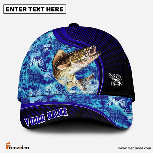 Frenzidea Blue Patchy Walleye Fishing Personalized Cap