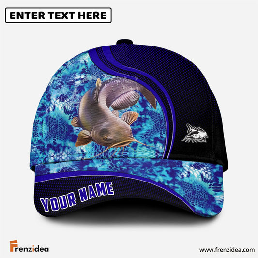 Frenzidea Blue Patchy Catfish Fishing Personalized Cap