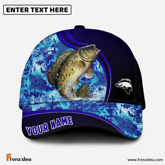 Frenzidea Blue Patchy Crappie Fishing Personalized Cap