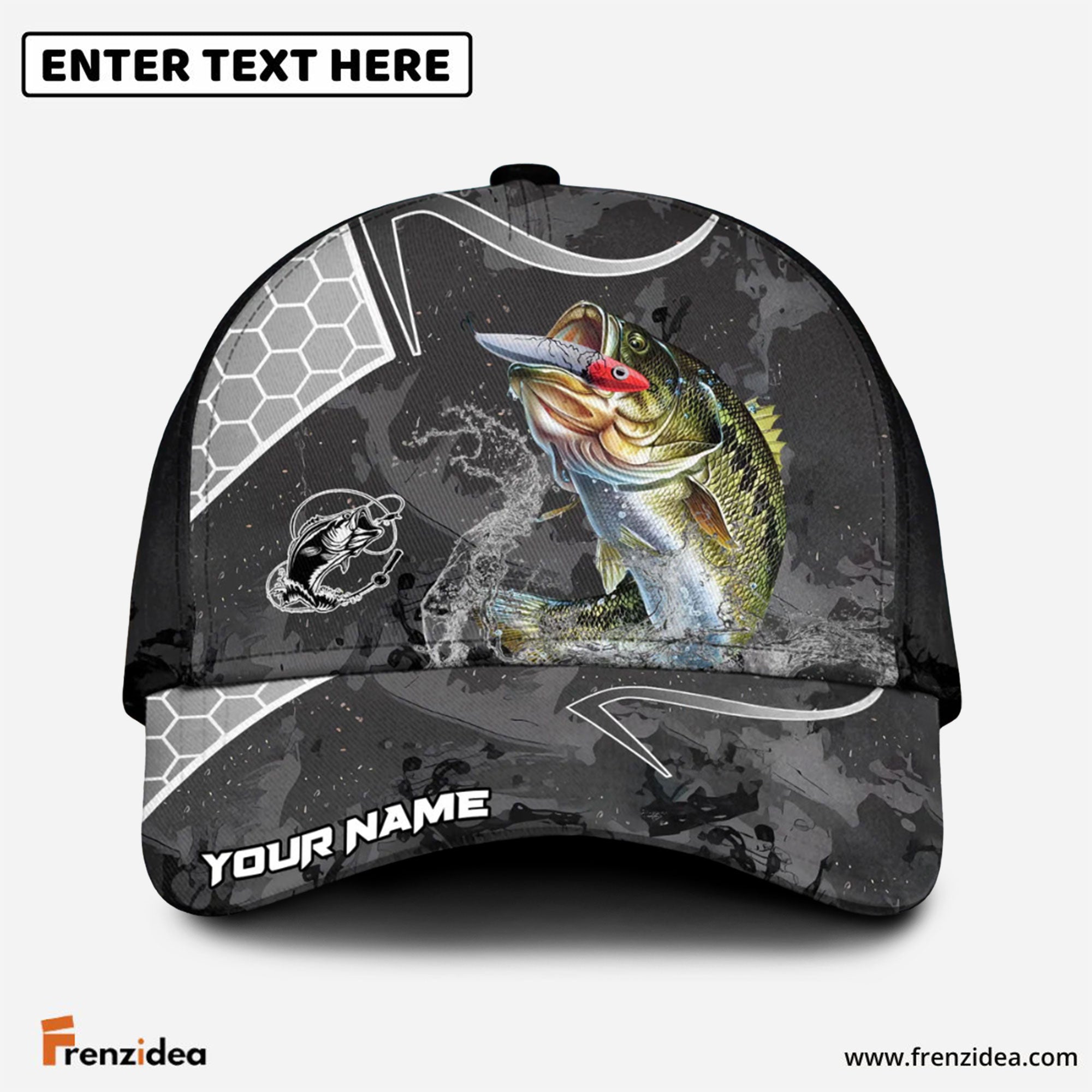 Frenzidea Bass Fishing Gray Camo Sport Personalized Cap