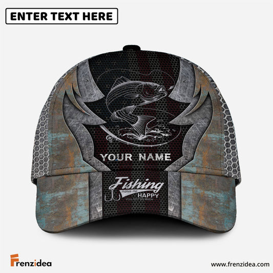 Frenzidea Personalized Striped Bass Fishing American Flag Rusty Metal Pattern Classic Cap