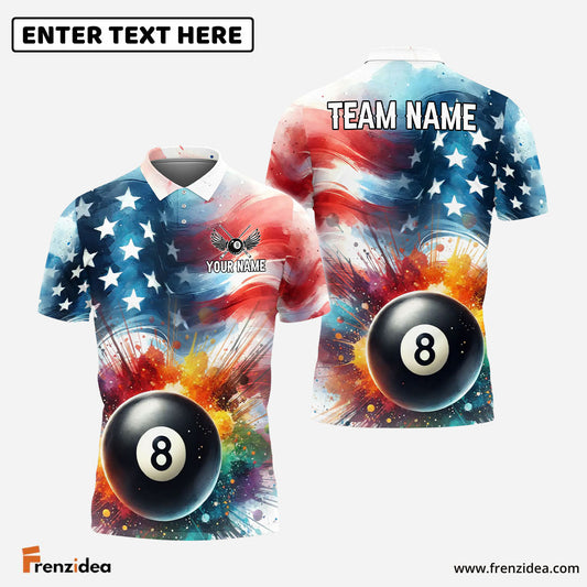 Frenzidea Billiards Watercolor Effect USA Flag Personalized Shirt