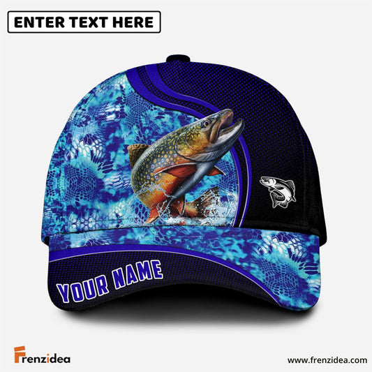 Frenzidea Blue Patchy Trout Fishing Personalized Cap