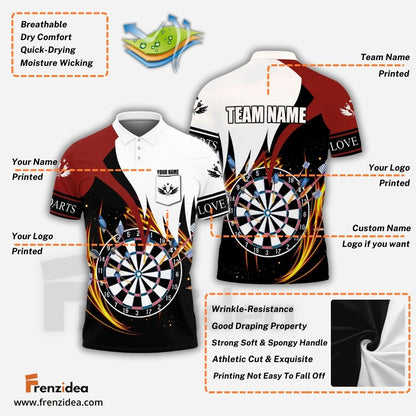 Frenzidea Darts Red & White Personalized Name 3D Poket Polo