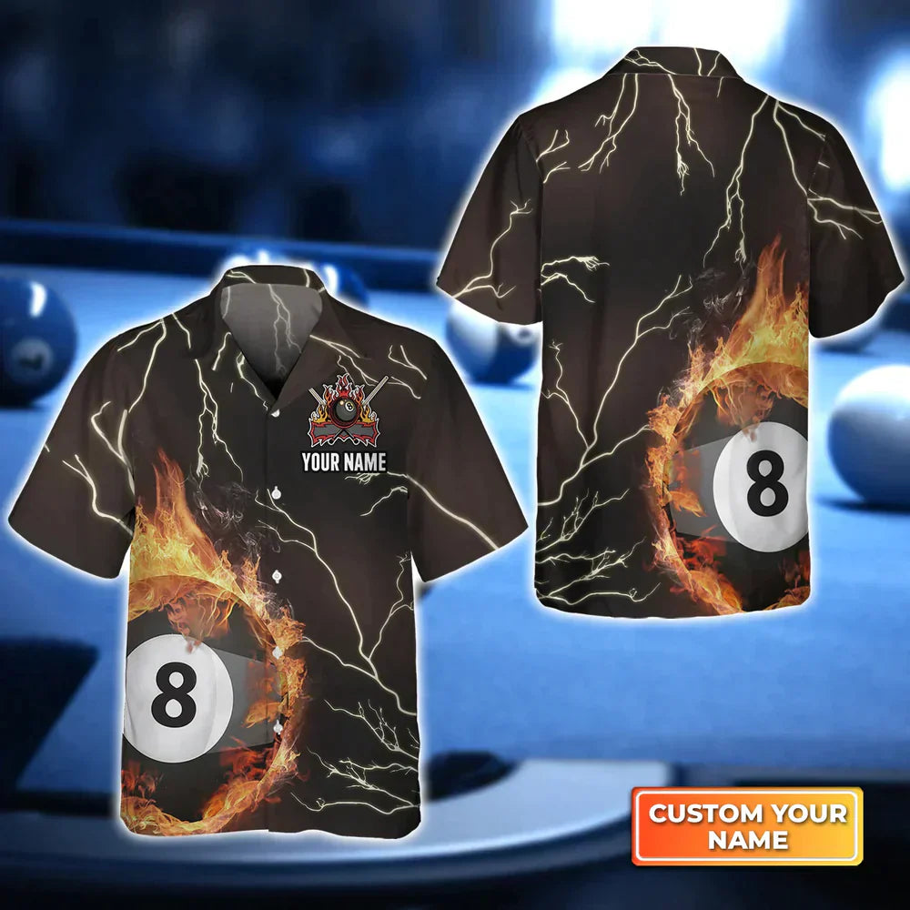 Frenzidea Billiard 8 Ball Thunder Fire Flame Personalized Name Hawaiian Shirt