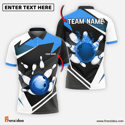 Frenzidea Bowling and Pins Tornado and Fire Pattern Customized Name, Team Name 3D Shirt (4 Colors)