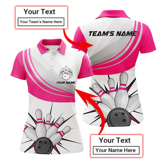 Frenzidea Pink Bowling Ball & Pins Classic Customized Name All Over Printed Shirt For Women