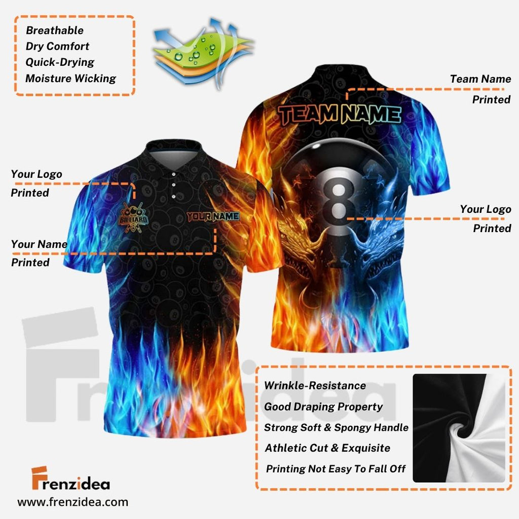 Frenzidea Billiards Water & Fire Personalized Name, Team Name 3D Shirt