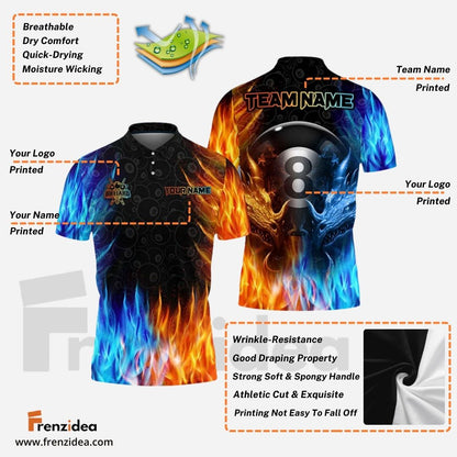 Frenzidea Billiards Water & Fire Personalized Name, Team Name 3D Shirt
