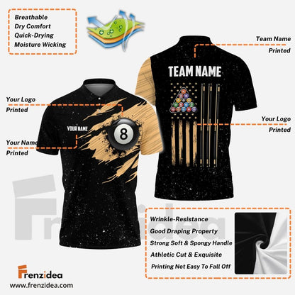Frenzidea Billiards USA Flag Golden Personalized Shirt