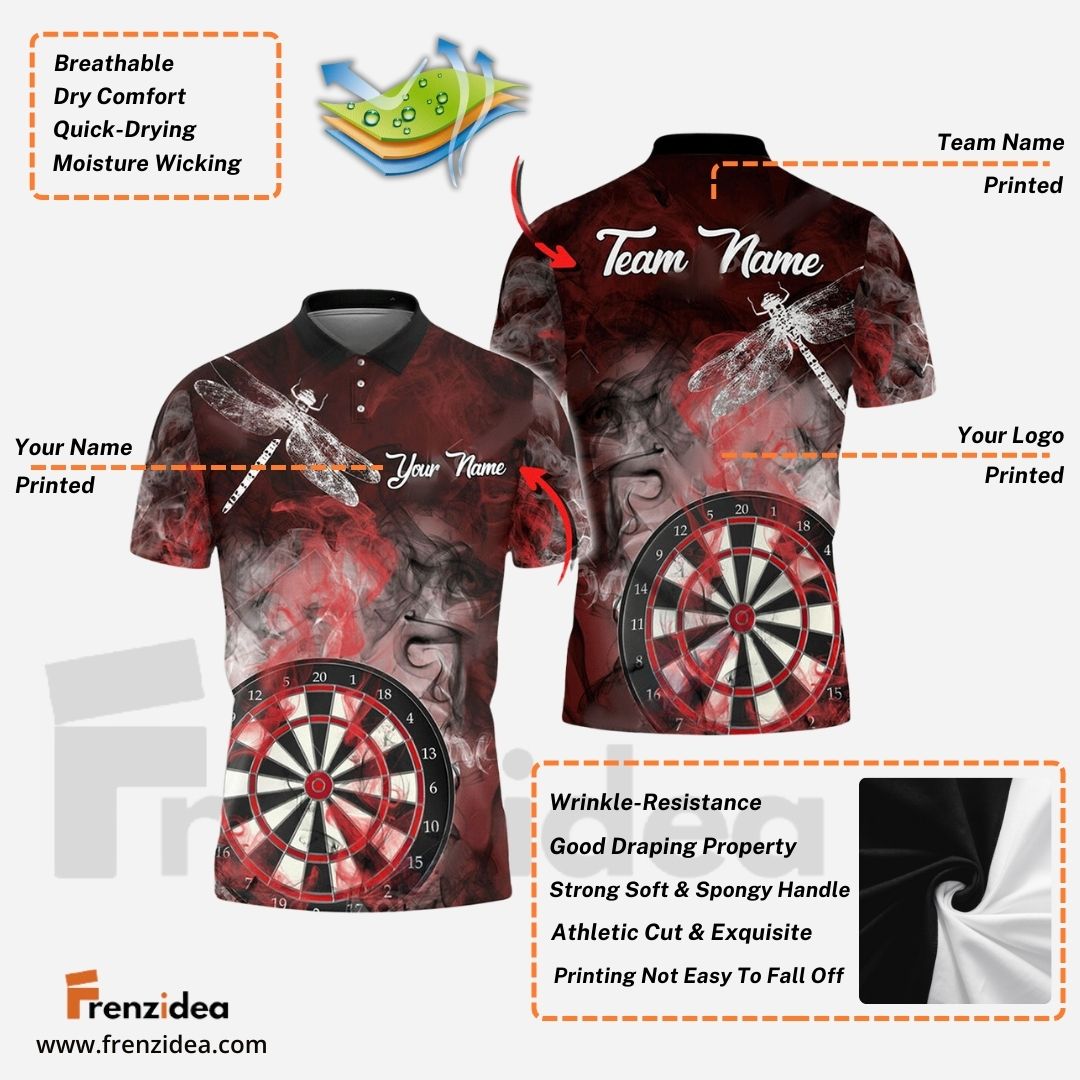 Frenzidea Darts Smoke Dragonfly Personalized Name, Team Name 3D Shirt (4 Colors)