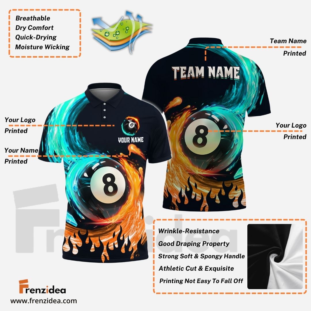 Frenzidea Billiards Ball 8 Spinning Paint Personalized Name, Team Name Unisex Shirt ( 4 Colors )