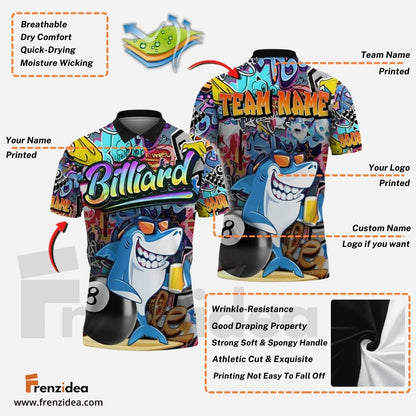 Frenzidea Billiards 8 Style Shark Personalized Name, Team Name Shirt
