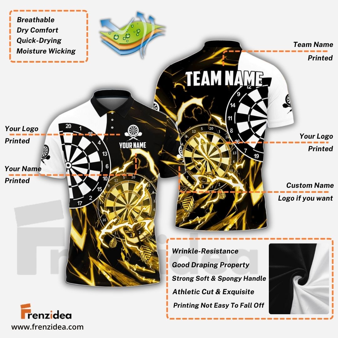 Frenzidea Thunder Impact Darts Personalized Name, Team Name 3D Shirt (6 Colors)