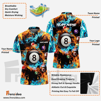 Frenzidea Billiards Fire & Water Personalized Name, Team Name Shirt
