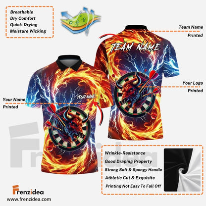 Frenzidea Darts Precision Aim Bullseye Fire And Thunder Personalized Name, Team Name 3D Shirt