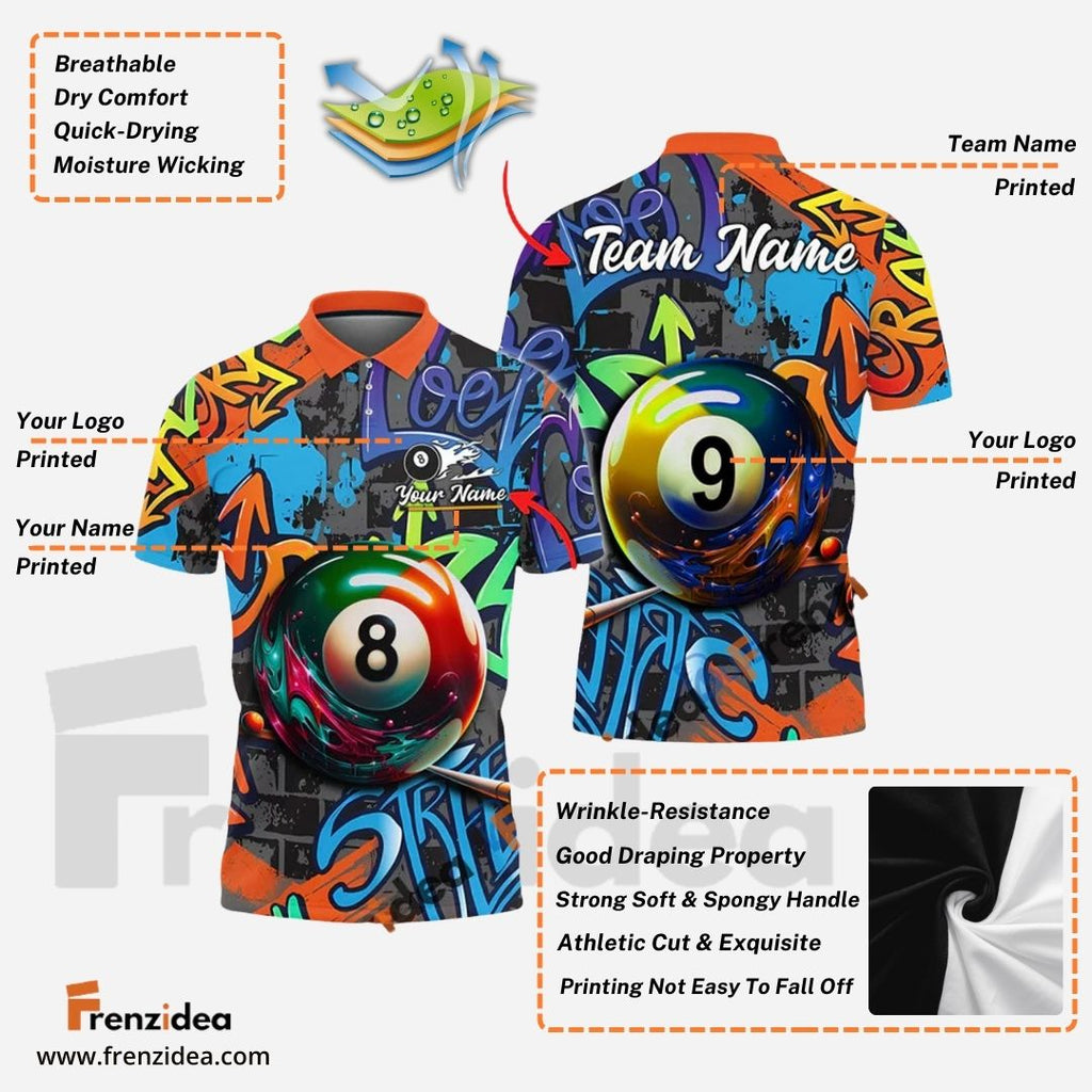 Frenzidea Billiards Ball 8 & Ball 9 Graffiti Street Personalized Name Shirt (S)