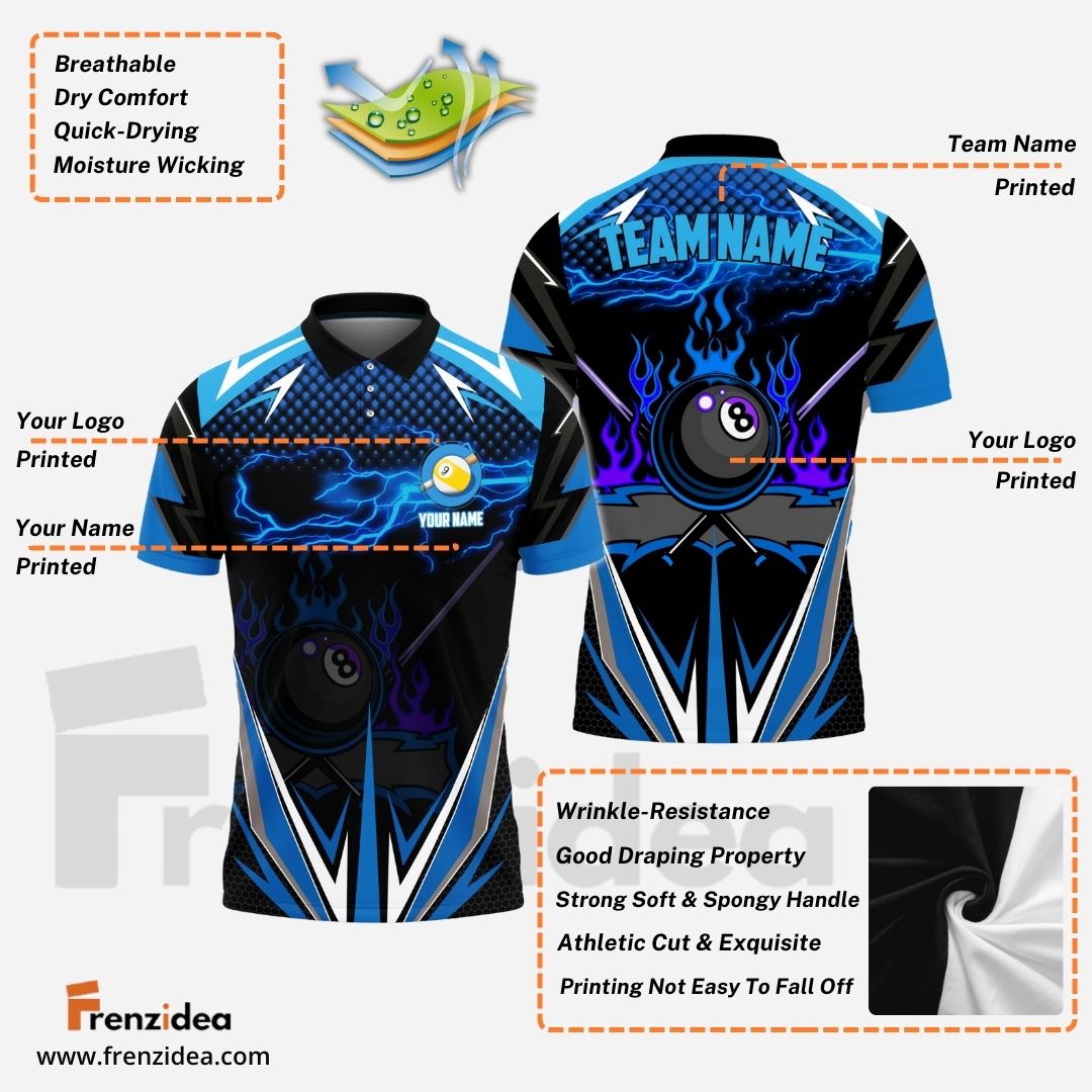 Frenzidea Billiards 8 and 9 Ball Blue Fire Personalized Shirt