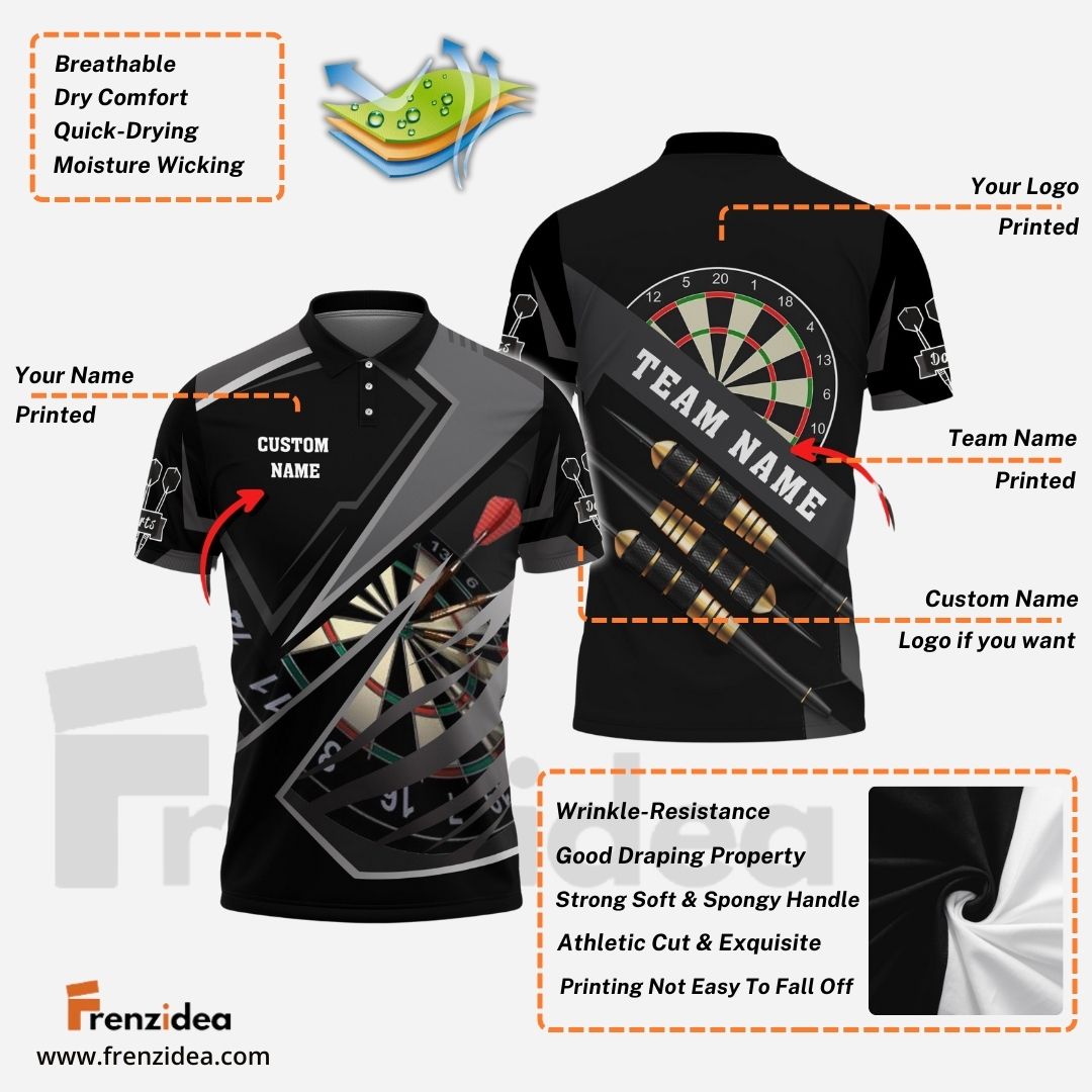 Frenzidea Darts Black And Gray Personalized Name 3D Shirt