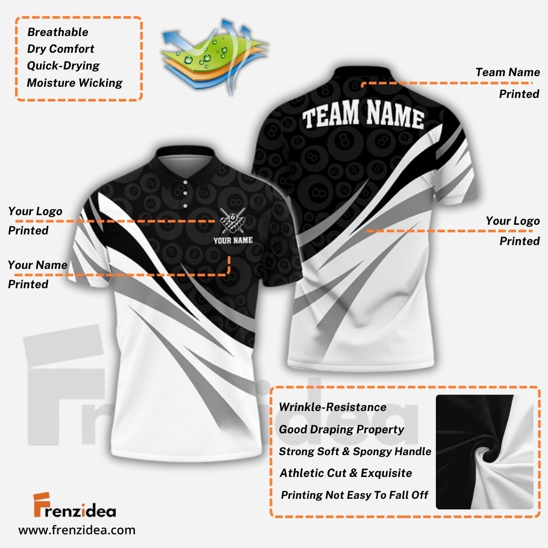 Frenzidea Billiards Ribbon Personalized Name, Team Name Shirt