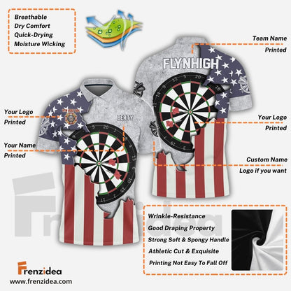 Frenzidea Darts USA Flag Flynhigh Team Personalized Name, Team Name 3D Shirt